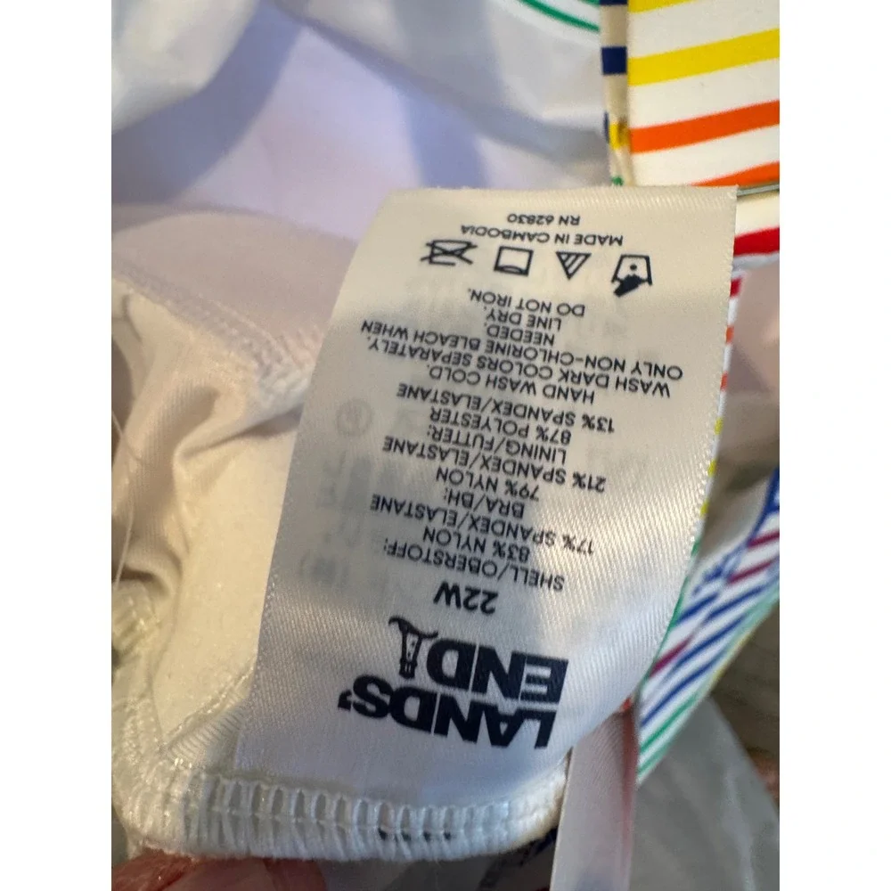 Lands End Womens Plus 22W Rainbow Stripe One Piece‎ Swimsuit Ruched White Multi